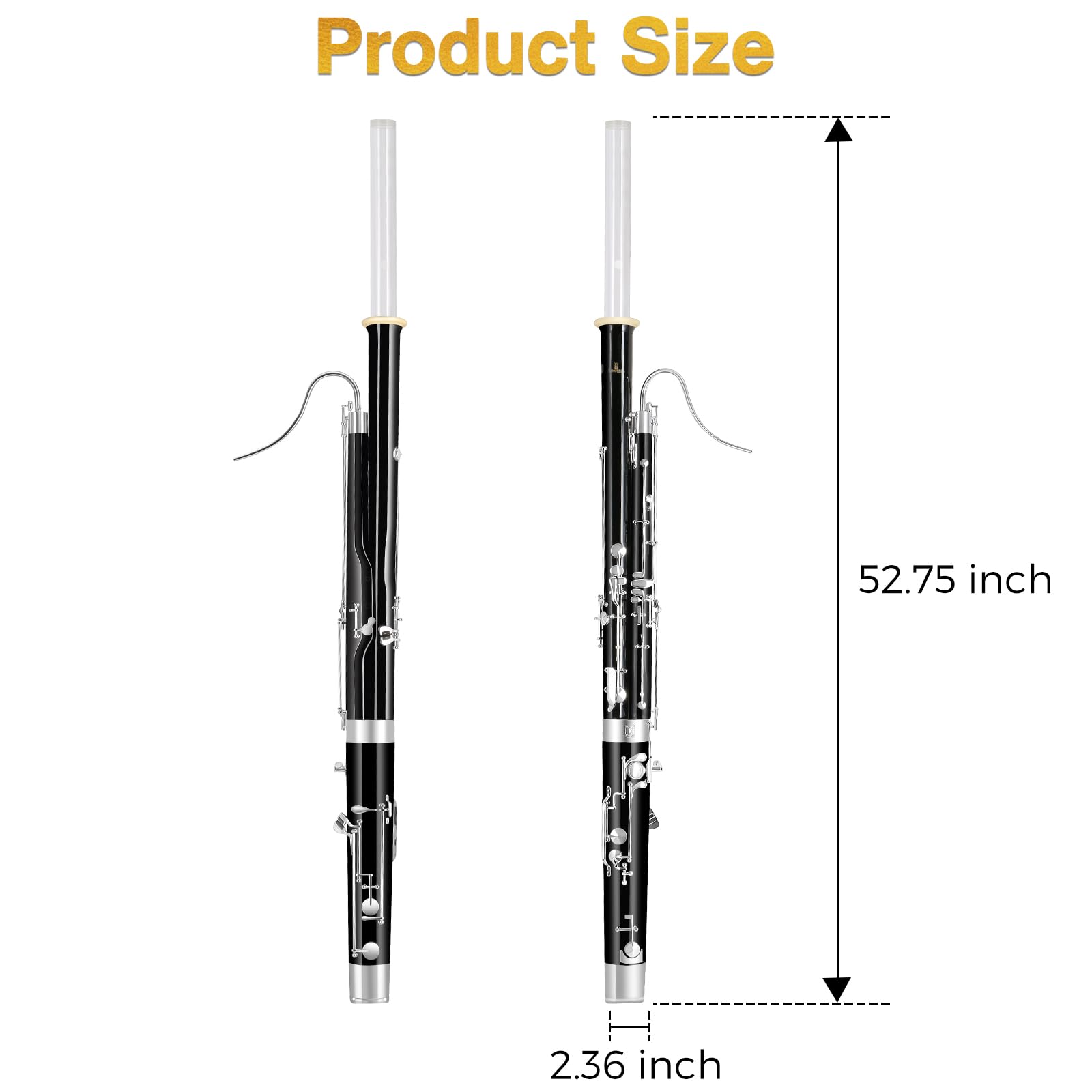 ROWELL Maple Bassoon C Key Bassoon with Self-Locking Mechanism 19 Keys Silver Plated Bassoons Instrument with Case and Care Kit, Ideal for School Band, Orchestra, and Home Practice Black