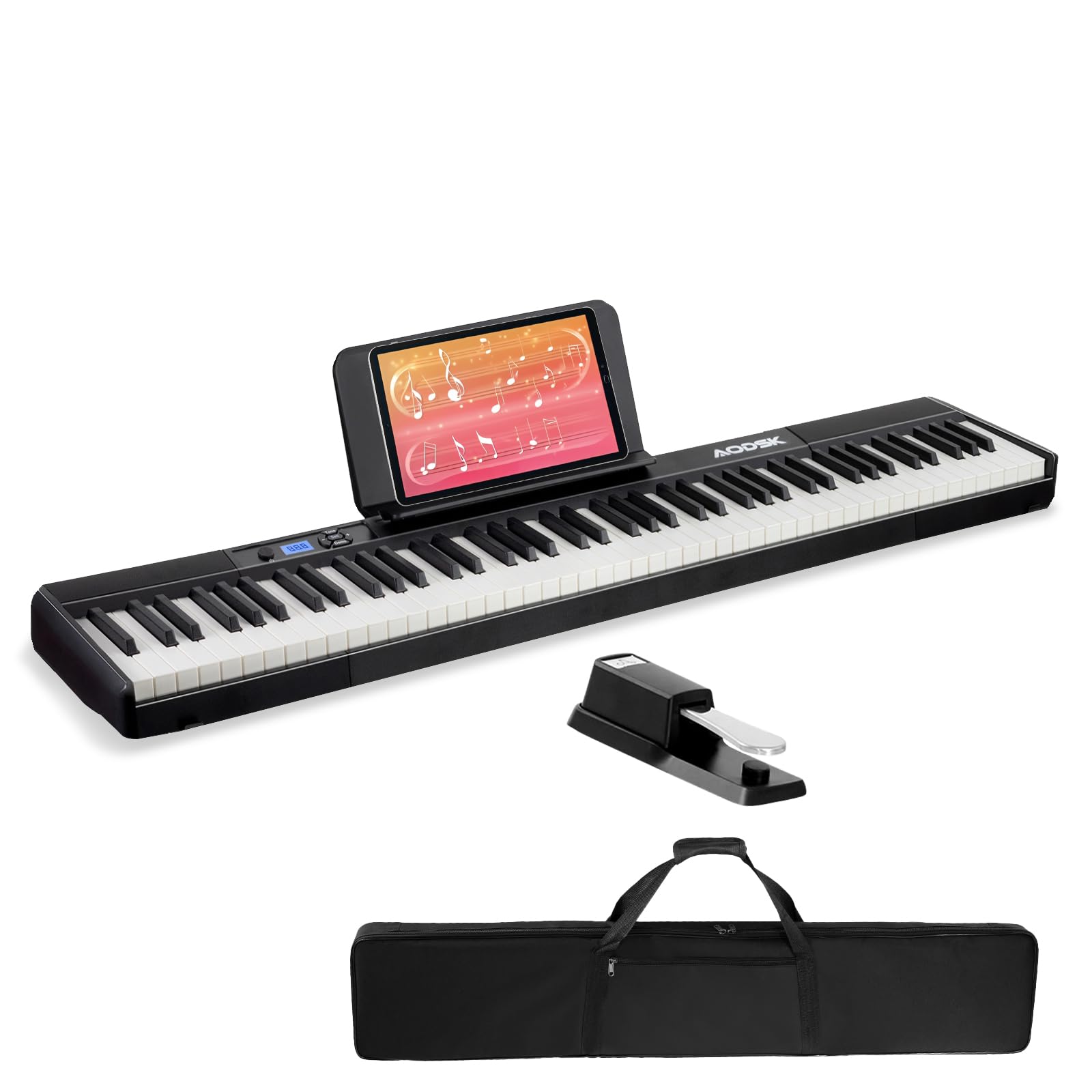 AODSK Digital Piano 88 Key Full Size Weighted Keyboard Overall Solid Wood Frame for Beginners with Sheet Music Stand Triple Pedal Power Adapter