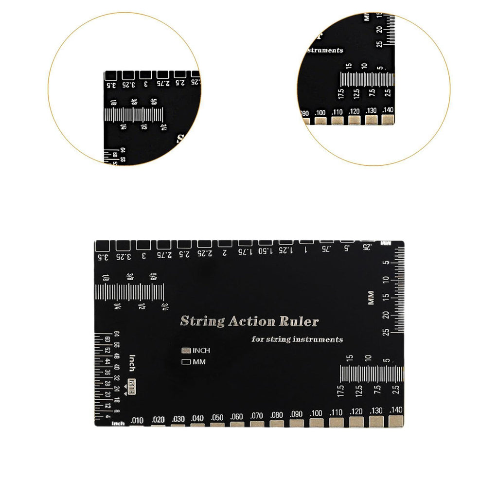 String Action Ruler Guitar Setup Gauge Tool Easy to Read Markings Compact Repairing Luthier Tool for Acoustic Guitar Mandolin, Silver