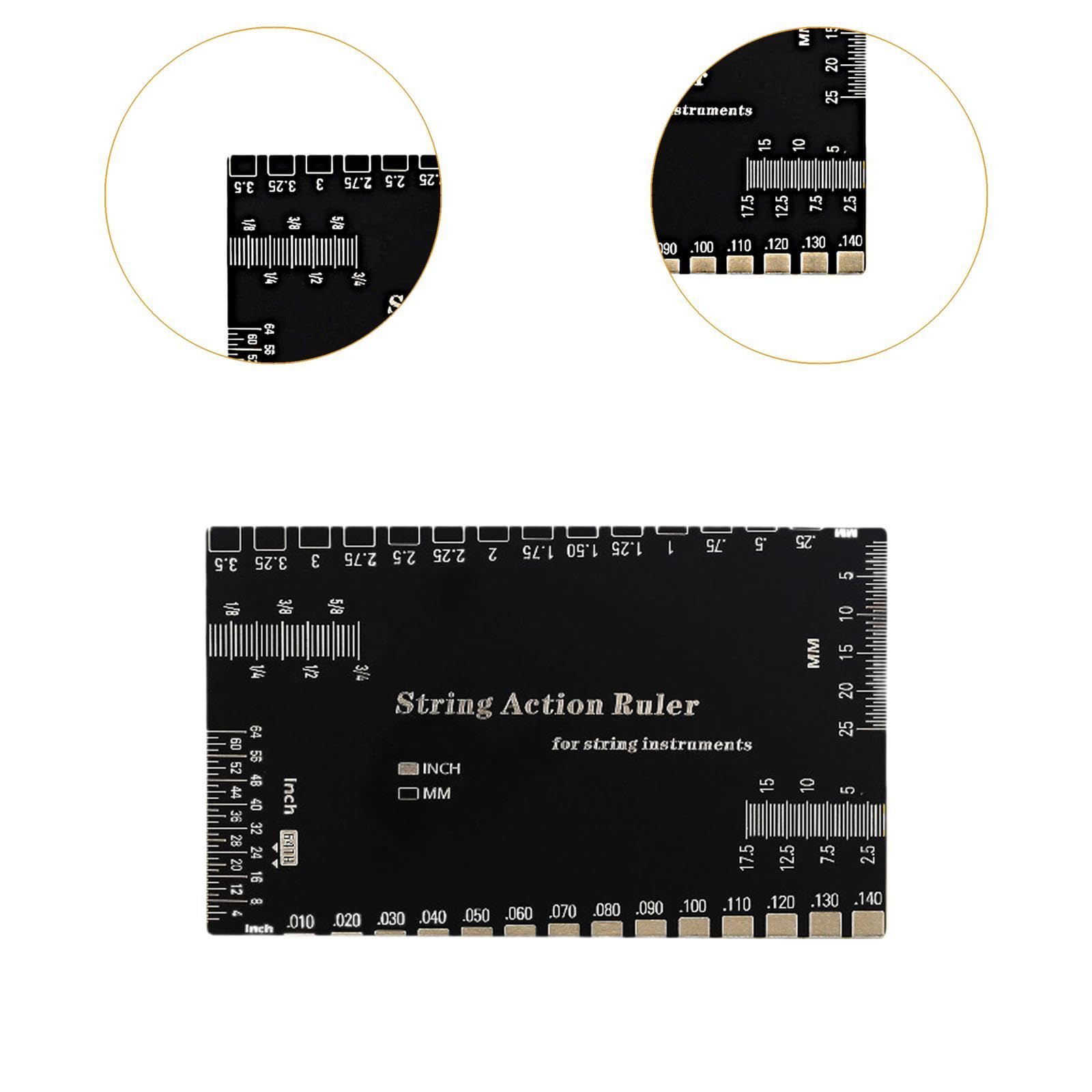 String Action Ruler Guitar Setup Gauge Tool Easy to Read Markings Compact Repairing Luthier Tool for Acoustic Guitar Mandolin, Silver