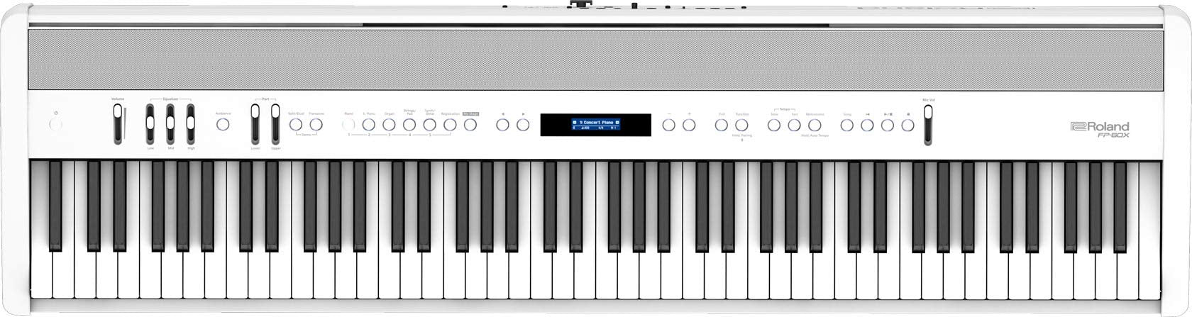 Roland FP-60X 88-Key Digital Piano - White Bundle with Adjustable Stand, Bench, Deluxe Sustain Pedal, Online Piano Lessons, Instructional DVD, and Austin Bazaar Polishing Cloth
