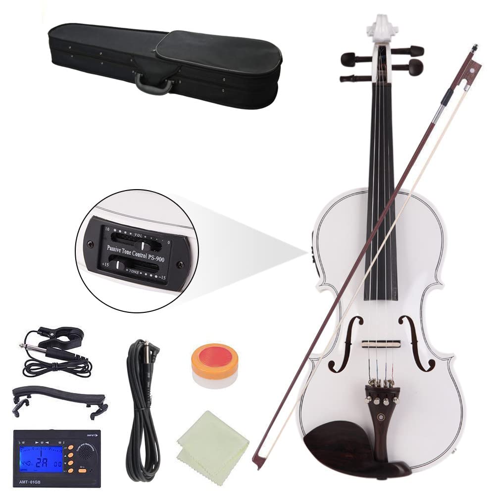 Ktaxon Acoustic Electric Violin, 4/4 Violin with EQ preamp and Ebony Accessories, Full-size Violin with AUX Cable, Shoulder Rest, Rosin, Extra String and Cleaning Cloth (Black)