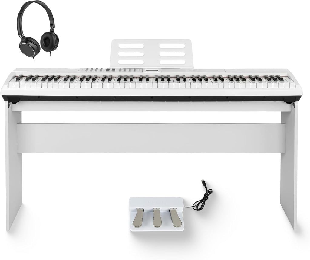 STRICH 88 Keys Weighted Keyboard with Sustain Pedal, Hammer-Action Digital Piano, 2x15W Built-In Speakers, Full-size Electric Piano Keyboard Supports USB-MIDI/Wireless Connect, White, SDP-120