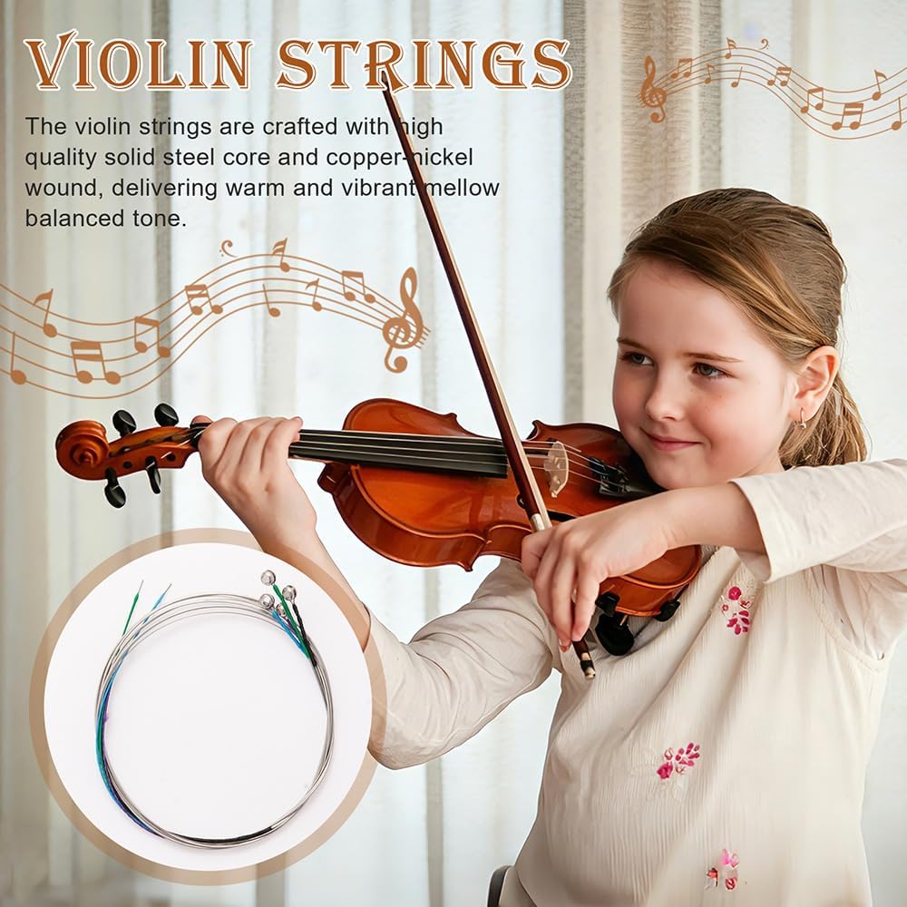 8 Pieces Violin Strings Full Set G-D-A-E, Replacement Strings for 4/4 3/4 1/2 1/4 Violins, Quality Steel Core for Student Beginner & Enthusiasts Playing