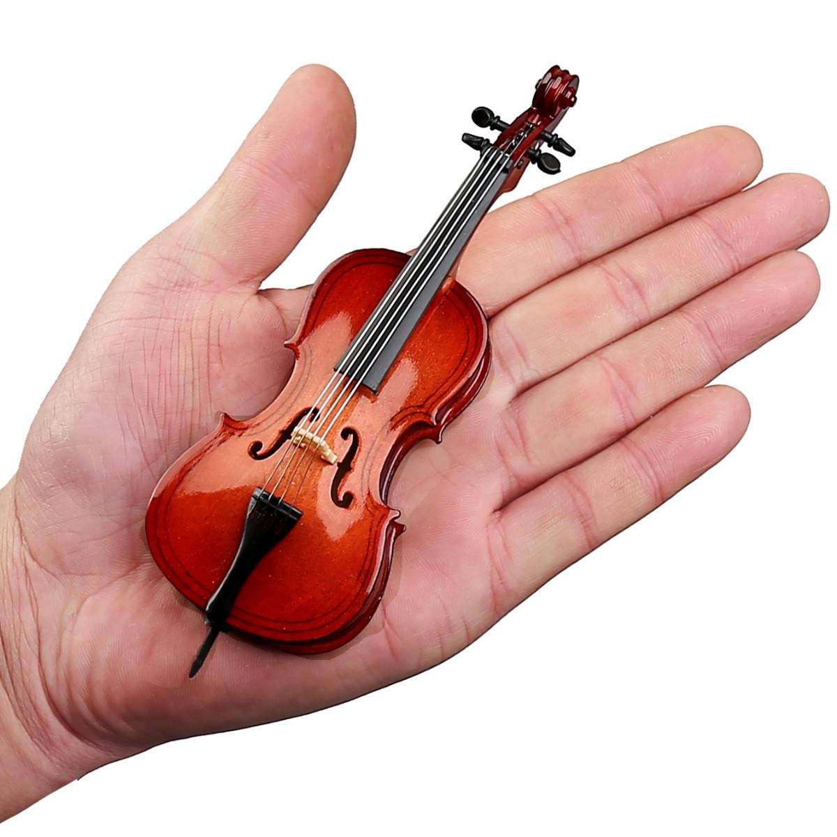 Wooden Miniature Cello with Stand, Bow and Case Mini Musical Instrument Cello Replica Collectible Figurines Dollhouse Accessories Model Home Decoration Display Ornament (5.51"x1.97"x0.63")