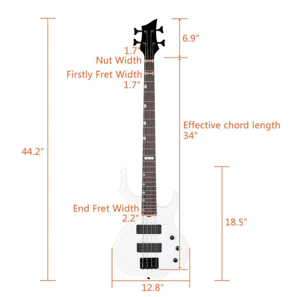 Ktaxon Electric Bass Guitar Full Size Flame Design Bass Set with 20 Watt Amplifier, Portable Bass Bag, Superior Amp Wire, Adjustable Guitar Strap, Plectrum, Wrench Tool(Matte Black)