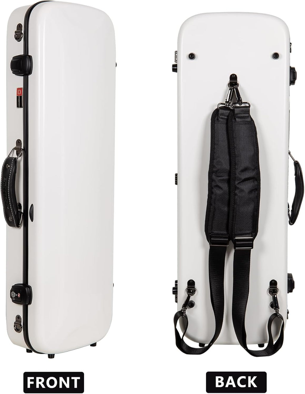 Crossrock Fiberglass Double Violin Case fits Two 4/4 Full-Size Violins- Includes TSA lock, Protective Blanket, Hygrometer, Removable Shoulder Straps- Milky White (CRF2020DVMW)