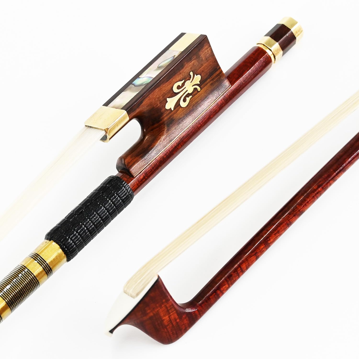 Carbon Fiber Core Hybrid Peranmbuco Skin Violin Bow 4/4 Size VINGOBOW 127V Master Level Fleur-de-lys Snakewood Frog 4 4 Full Straight Premium Natural Horse Hair for Porfessional Player …