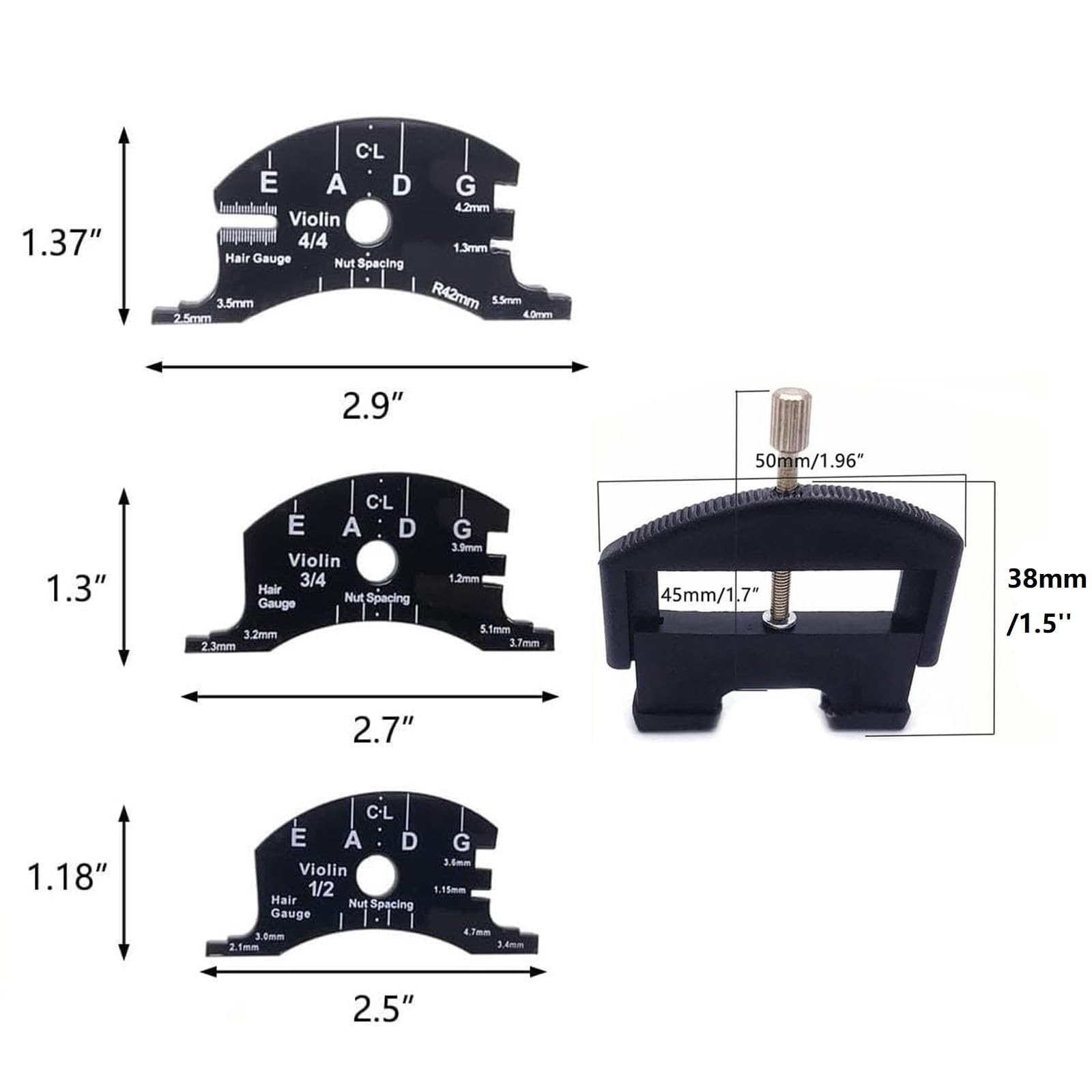14 Pieces Violin Luthier Install Repair Tool Kit with Template Gauge, String Lifter, Maple Bridge, Sound Post Gauge, Retriever Clip, Setter, Velvet Storage Bag Violin Parts & Accessories
