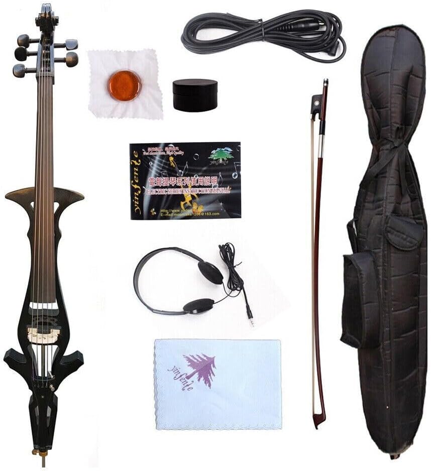 Yinfente Electric Cello 4/4 Full Size Solid Wood Ebony Fittings with Hard Bag Brizal Bow Aux Cable Cleaning Cloth (White)