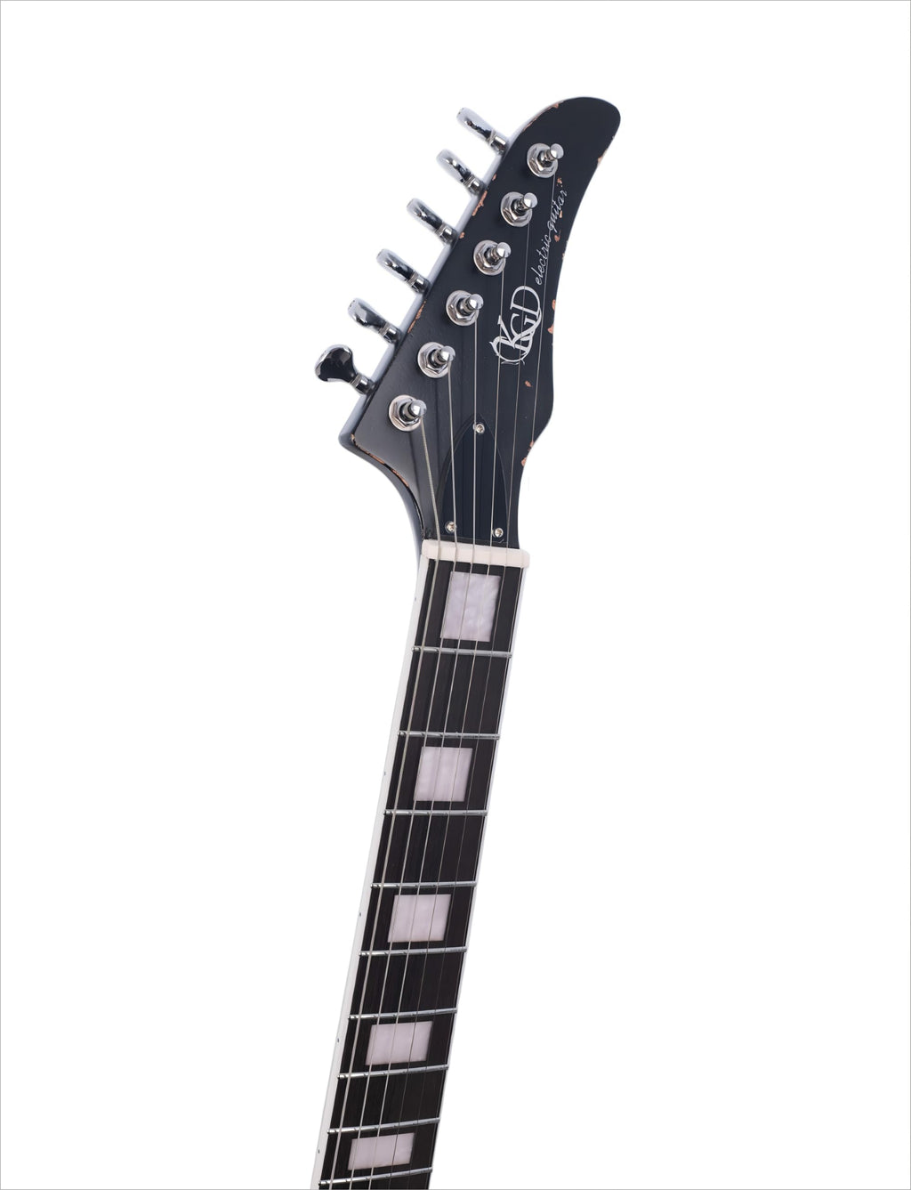 KGD Relic Electric Guitar-6-String Heavy Metal Guitar with Bone Nut, Professional Electric Guitar for Adults(Black&White)