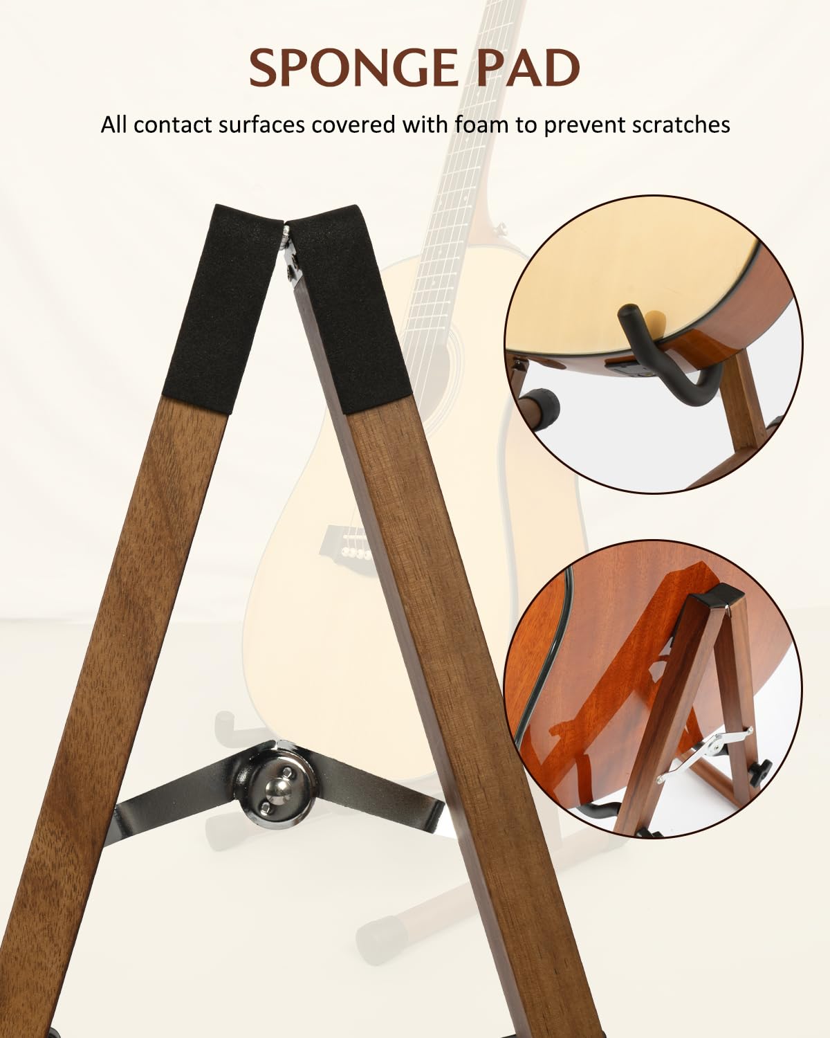 STRICH Wood Guitar Stand, A-Style Folding Acoustic Electric Floor Guitars Stand, Wood Ukulele Holder for Bass, Cello, Mandolin, Banjo, SGS-02