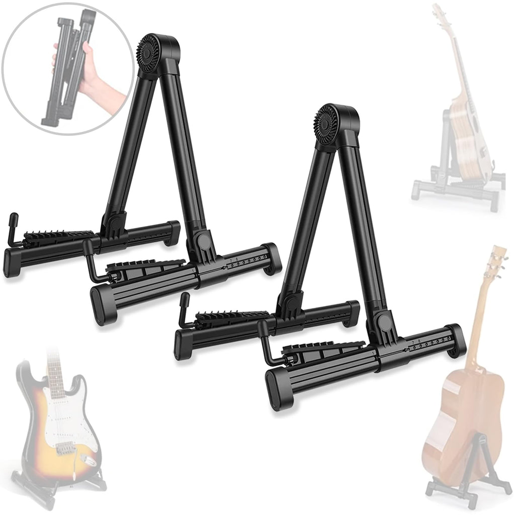 Guitar Stands 2 PACK, Plastic Lightweight A-Frame Guitar Floor Stand, ABS Guitar Rack, Foldable Guitars Holder for Bass, Banjo, Cello, Mandolin, Guitar Accessories (Black)