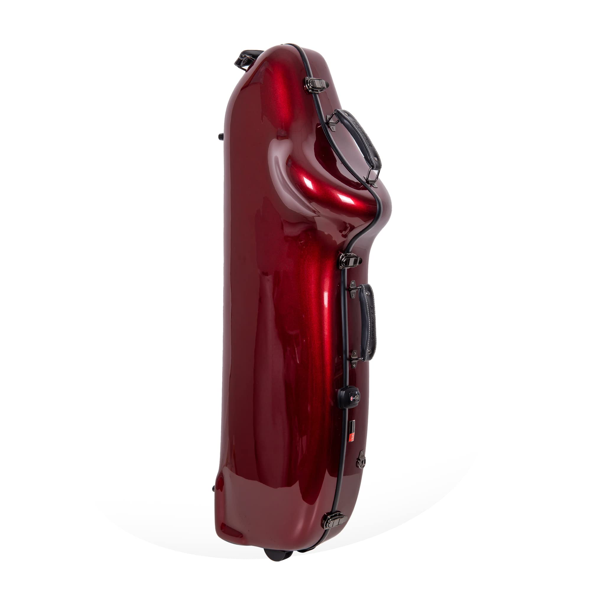 Crossrock Pro-Grade Straight Soprano Saxophone Case | Crimson Red Gloss, TSA Lock, Elite Protection, Detachable Backpack Straps, Accessory Pocket for Professional Musicians