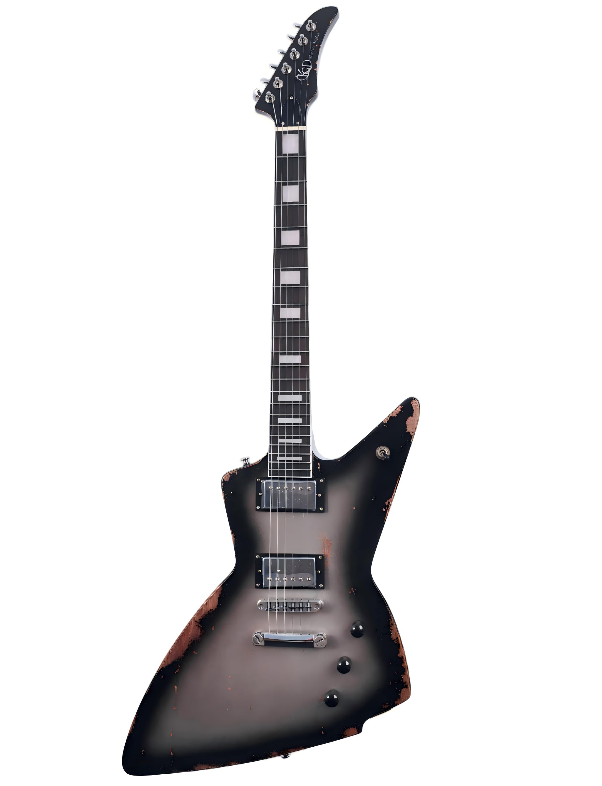 KGD Relic Electric Guitar-6-String Heavy Metal Guitar with Bone Nut, Professional Electric Guitar for Adults(Black&White)
