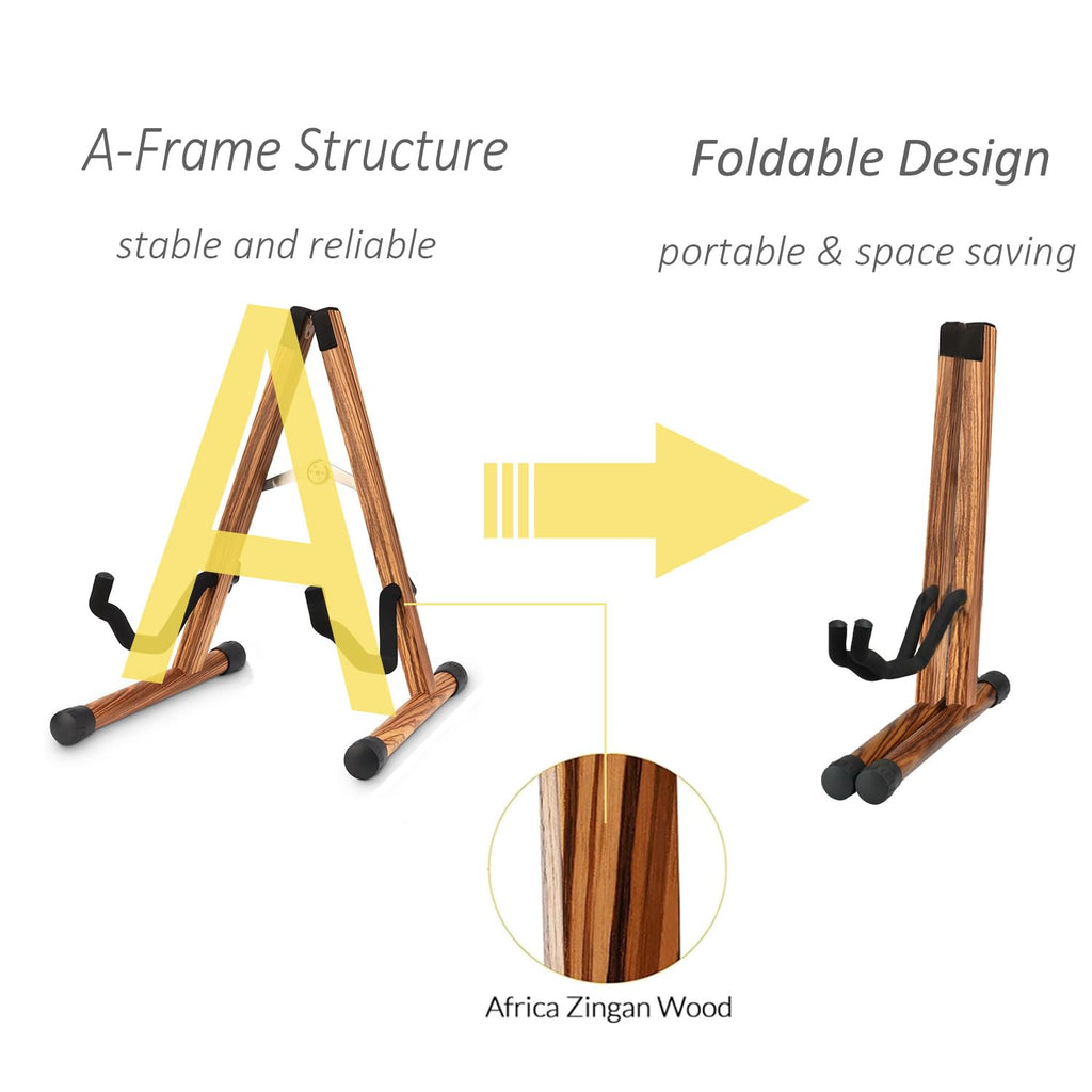 SNIGJAT Wood Guitar Stand, Acoustic Guitar Stand with Padded Foam, Classical Electric Guitar Stand, A-Frame Folding Bass Guitar Display Stand Compatible with Cello, Mandolin, Bass, Banjo, Ukulele