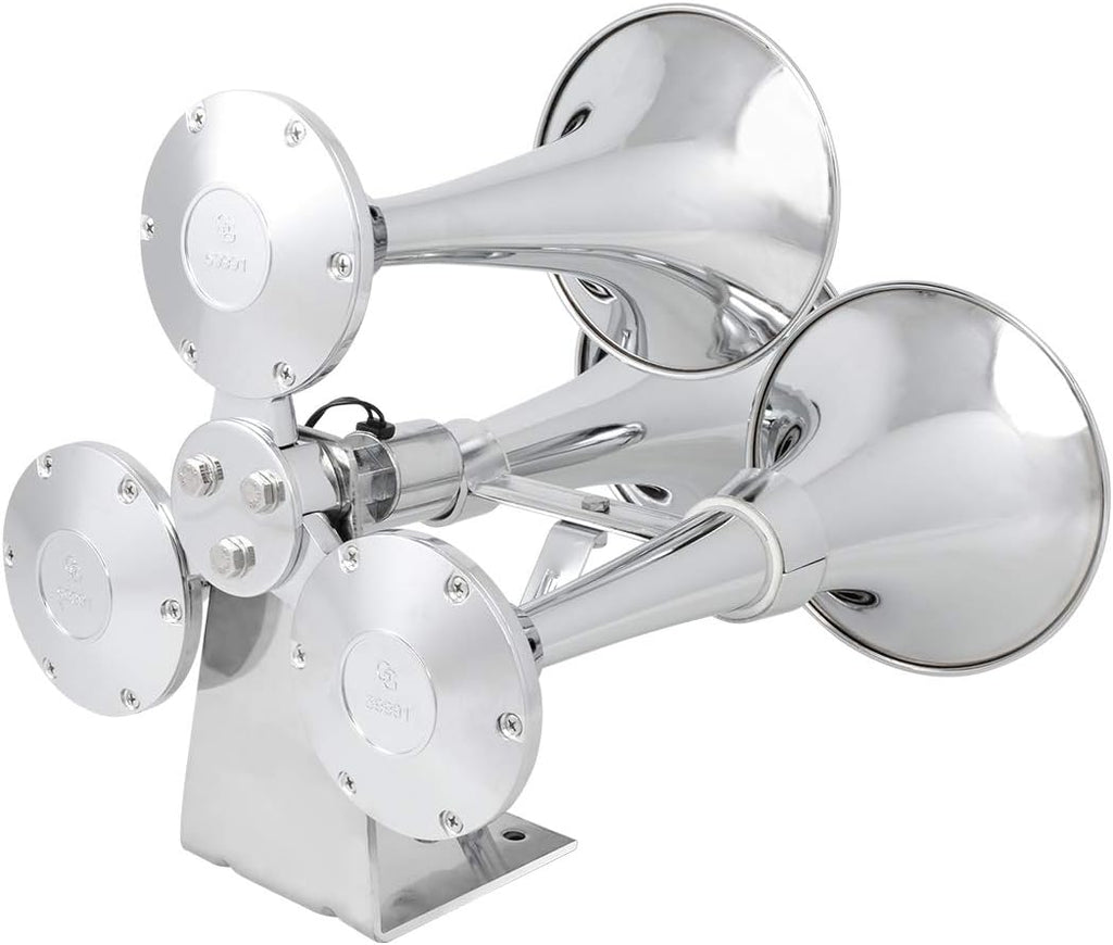 GG Grand General 69991 Chrome Heavy Duty 12/24V Train Horn with Triple Brass Trumpet for Superior Sound