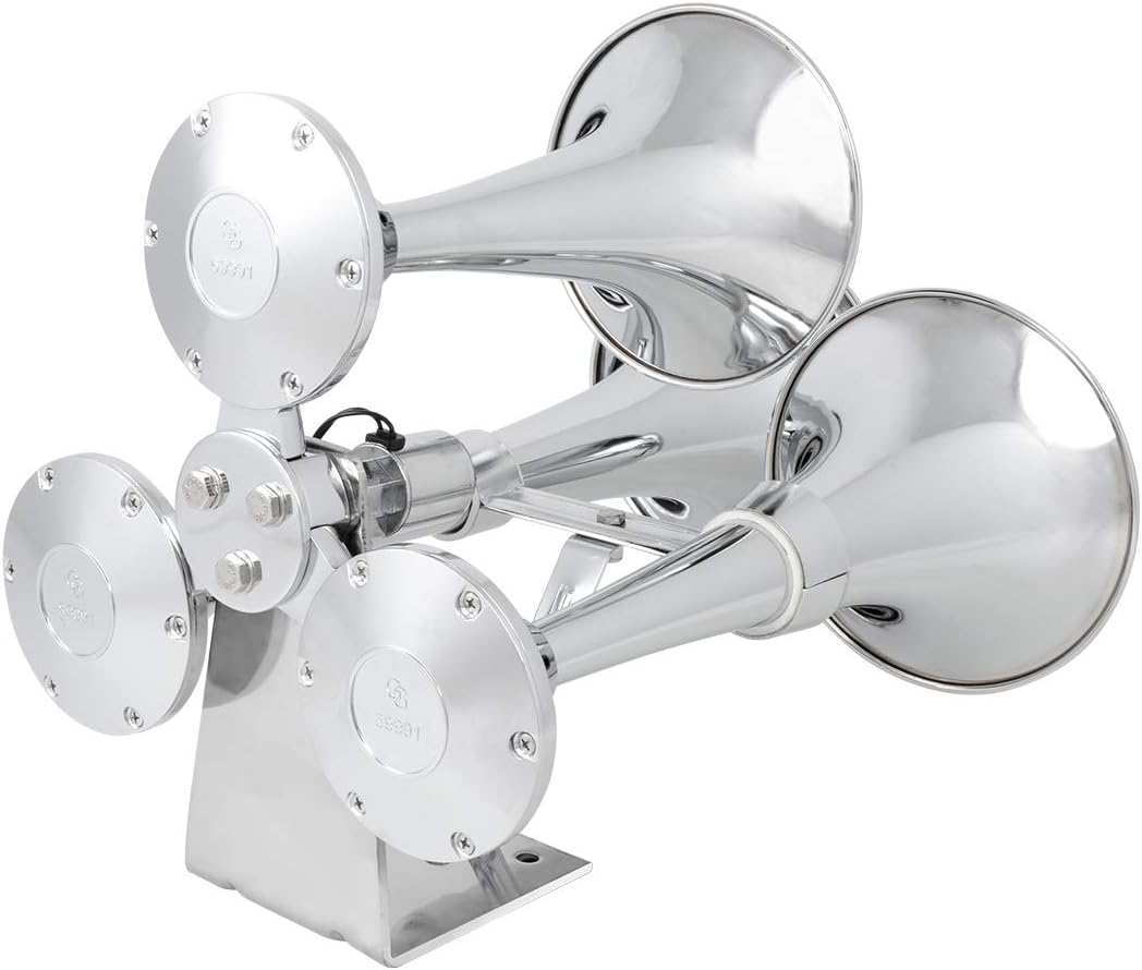 GG Grand General 69991 Chrome Heavy Duty 12/24V Train Horn with Triple Brass Trumpet for Superior Sound