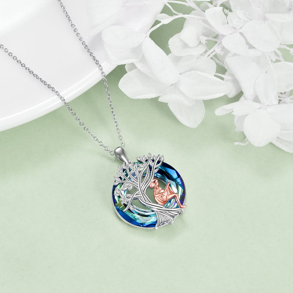 YFN Tree of Life Necklace Sterling Silver Crystal Jewelry Graduation Birthday Gifts for Women
