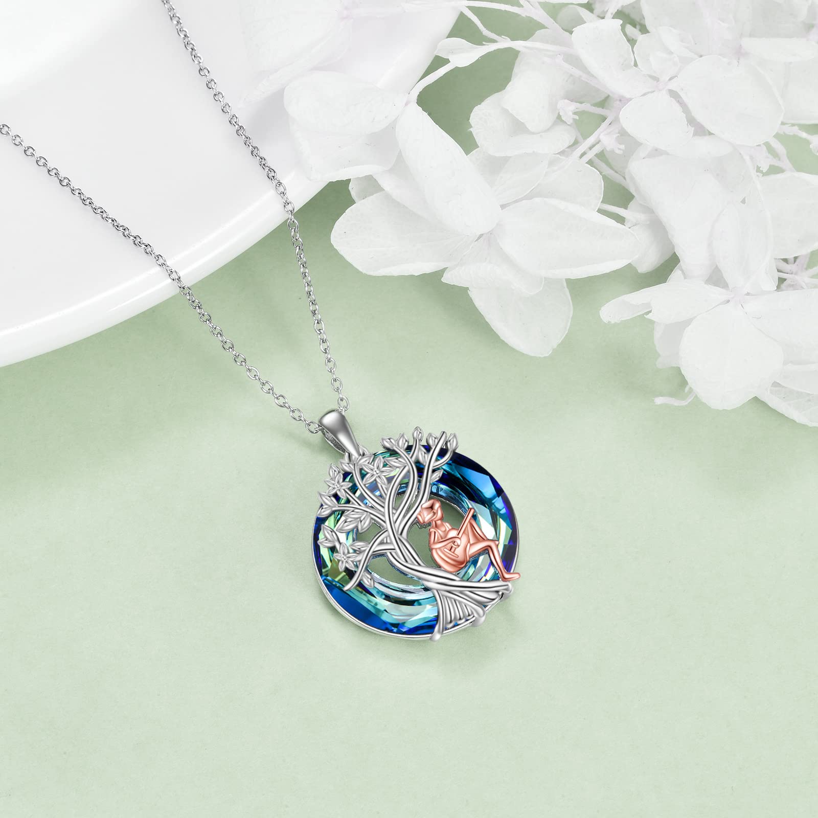 YFN Tree of Life Necklace Sterling Silver Crystal Jewelry Graduation Birthday Gifts for Women