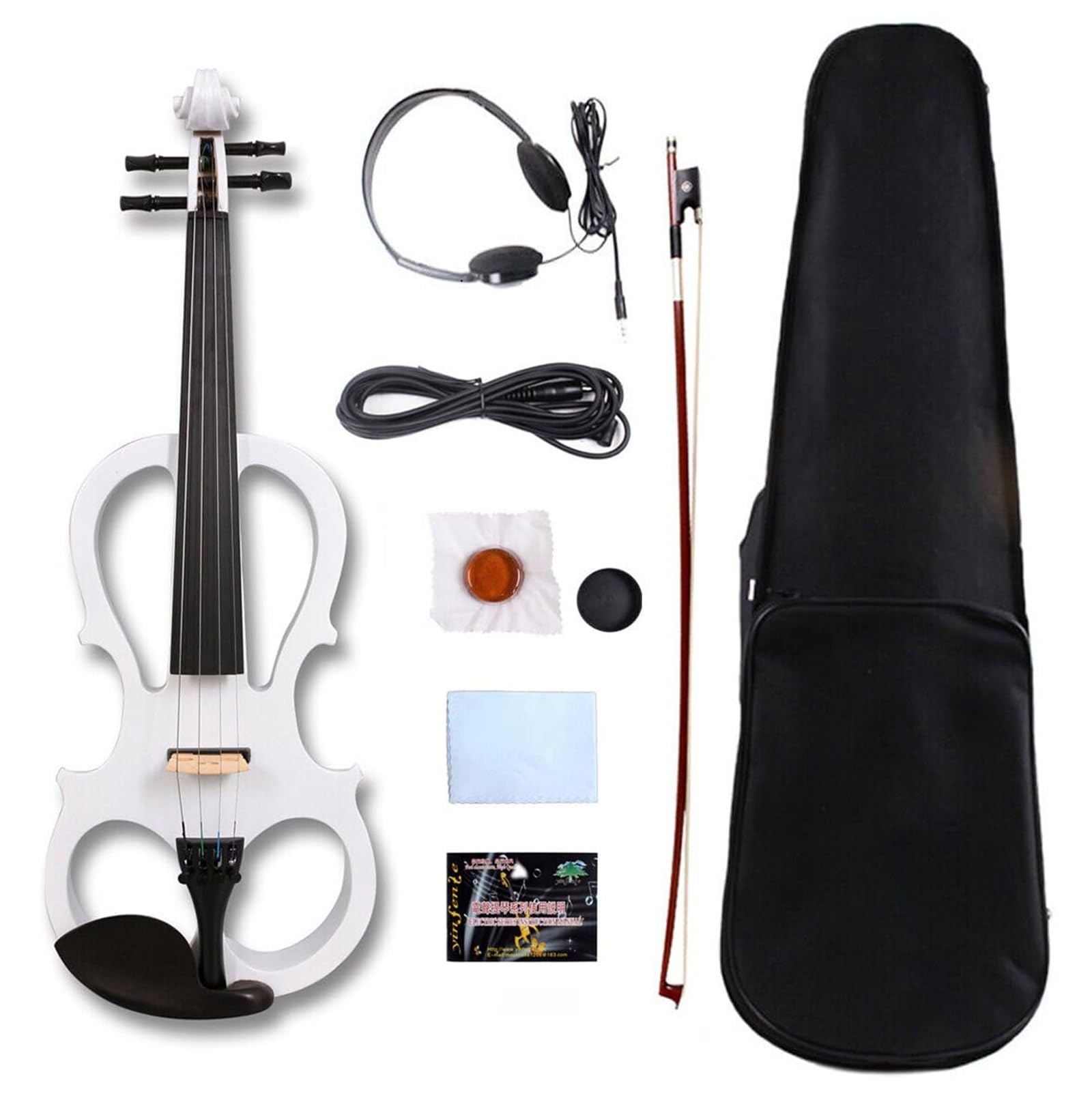 Vetimobato 16 Inch Electric Viola 4 String Practice Silent Viola Solidwood Walnut with Maple Neck Ebony Fittings Metallic Coating Case Bow Headphones AUX Cable Perfect for Beginner Professional(White)