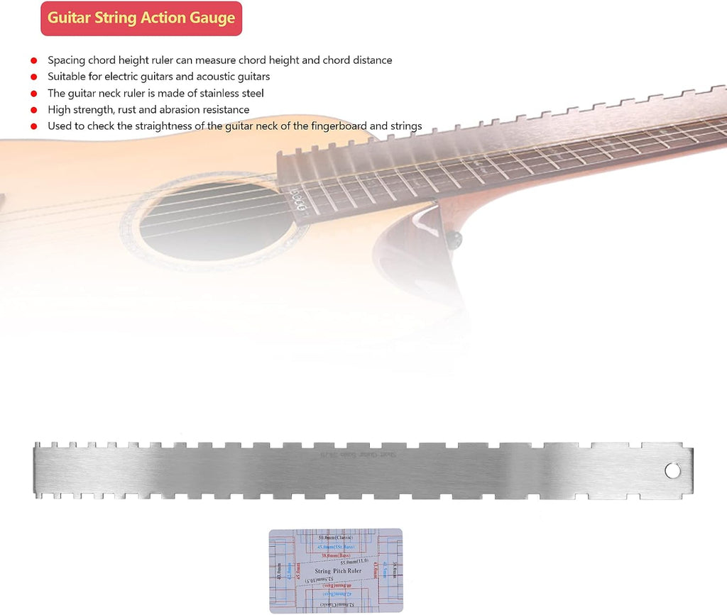 Guitar Measurement Gauge, Guitar String Action Gauge Neck Notched Chord Height and Distance Ruler Measuring Tool for Electric Acoustic