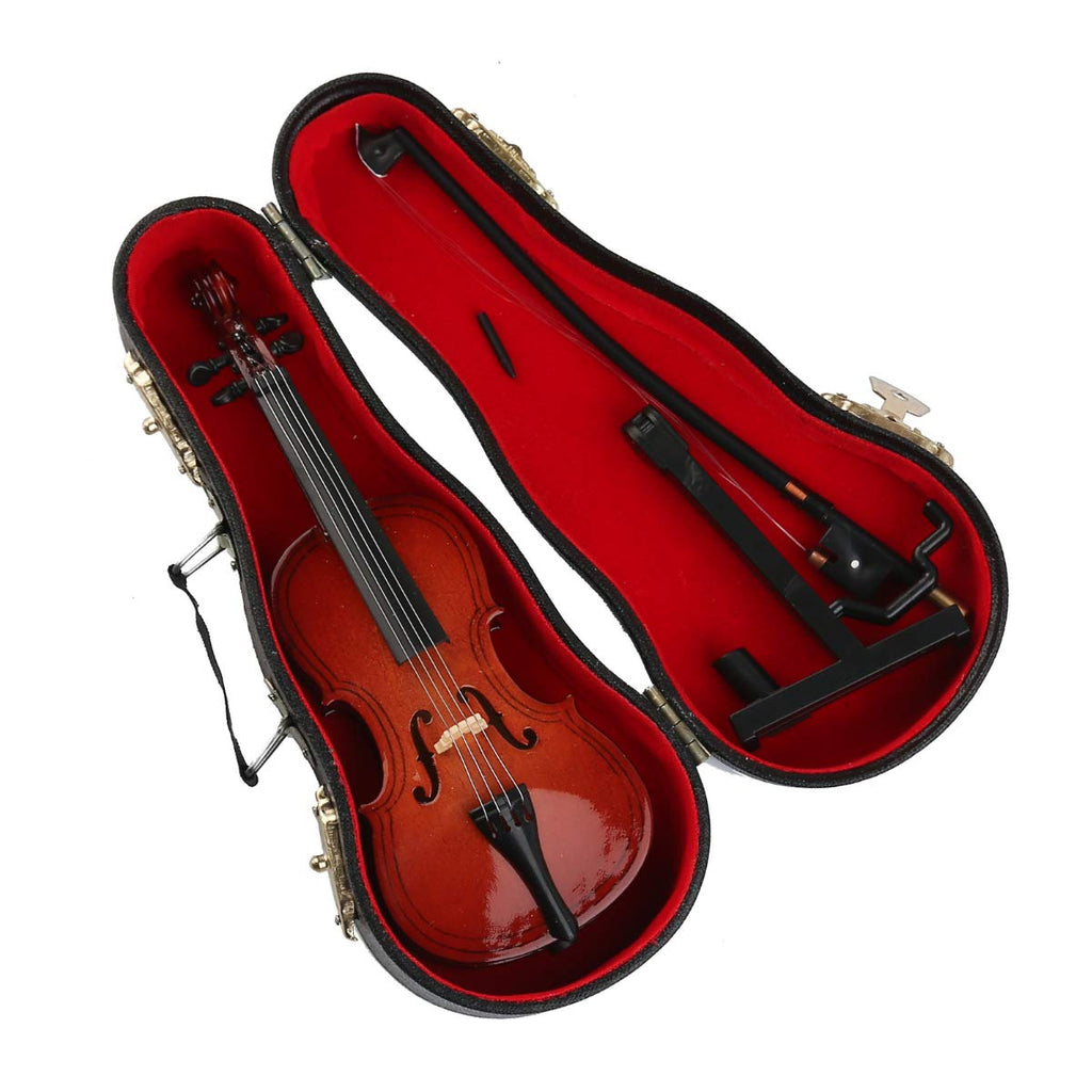 Wooden Miniature Cello with Stand, Bow and Case Mini Musical Instrument Cello Replica Collectible Figurines Dollhouse Accessories Model Home Decoration Display Ornament (5.51"x1.97"x0.63")