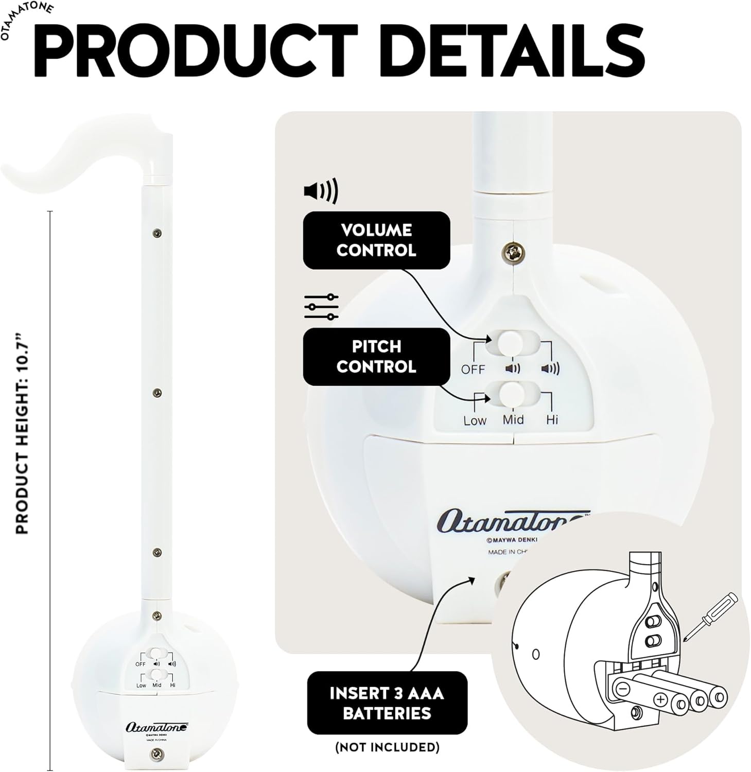 Otamatone Japanese Electronic Musical Instrument Portable Music Synthesizer from Japan by Maywa Denki Studio Award Winning, Educational Fun Gift for Children, Teens & Adults - Black