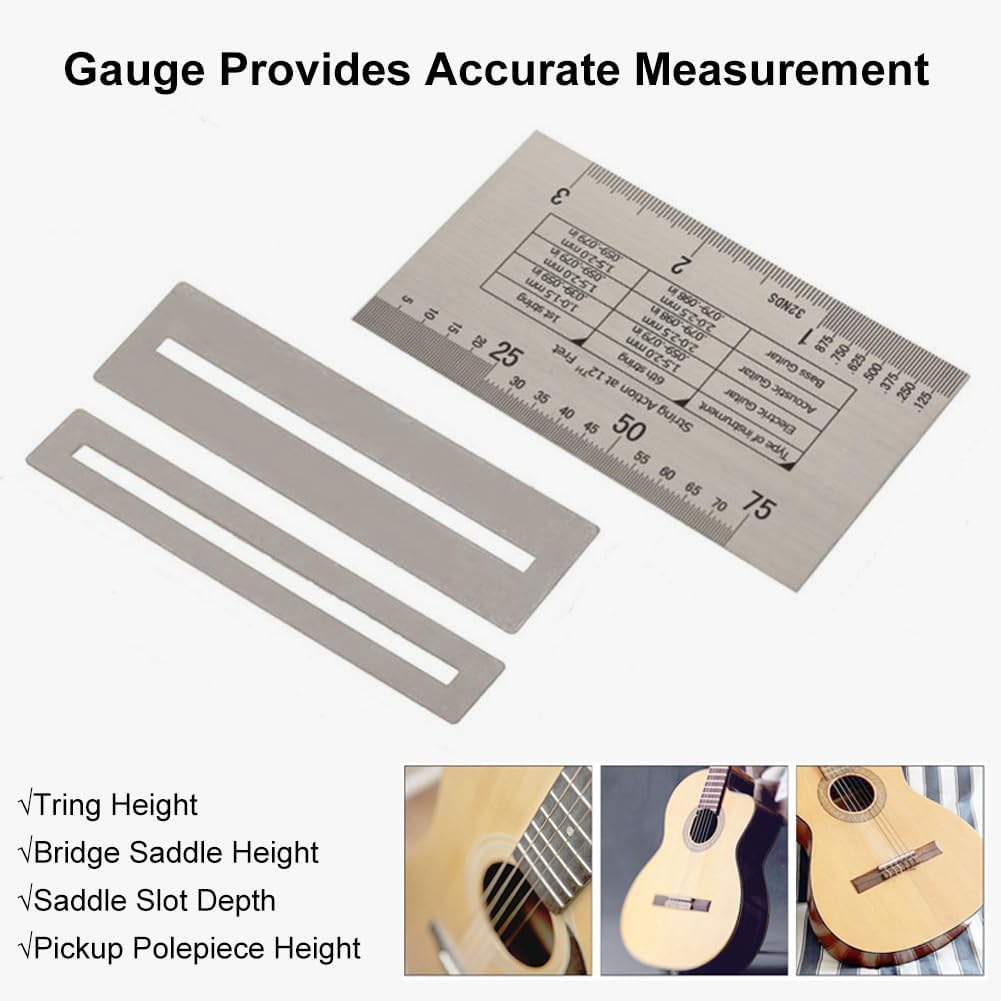 Guitar String Gauge, Precision String Action Ruler Set, Fret Protectors for Guitarists, Bass Players, DIY Repairs, Music Lessons, Instrument Setup