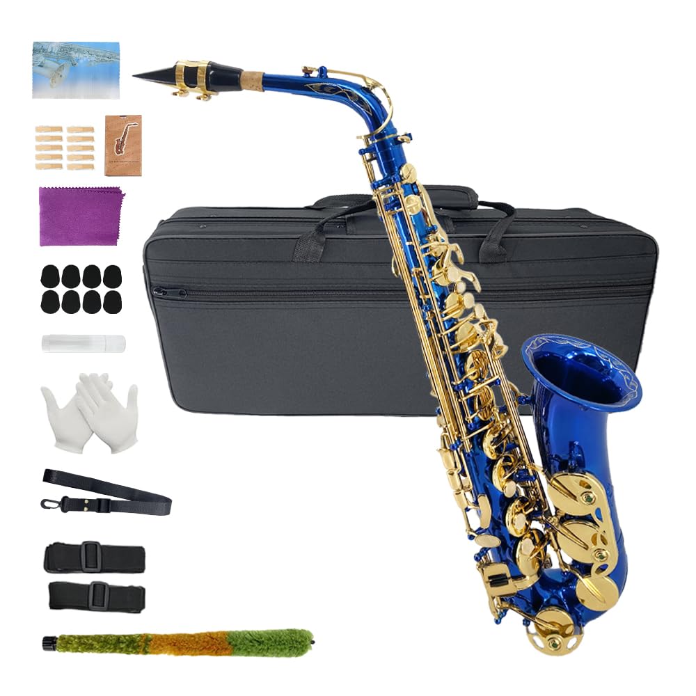 Yinfente Eb Alto Saxophone For Beginners Adult,Saxophone Student,E Flat Alto Sax Full Kit With Reeds,Pads Cushions,Hard Carrying Case,Cleaning Cloth & Rod,Mouthpiece,Gloves,Neck Strap Gold