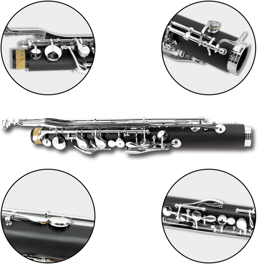 Yinfente ABS Bass Clarinet Kits for beginners Low C Bb Flat Clarinete Professional Silver Plated Keys Hard Case,Cleaning Kits,Gloves And Cork Grease