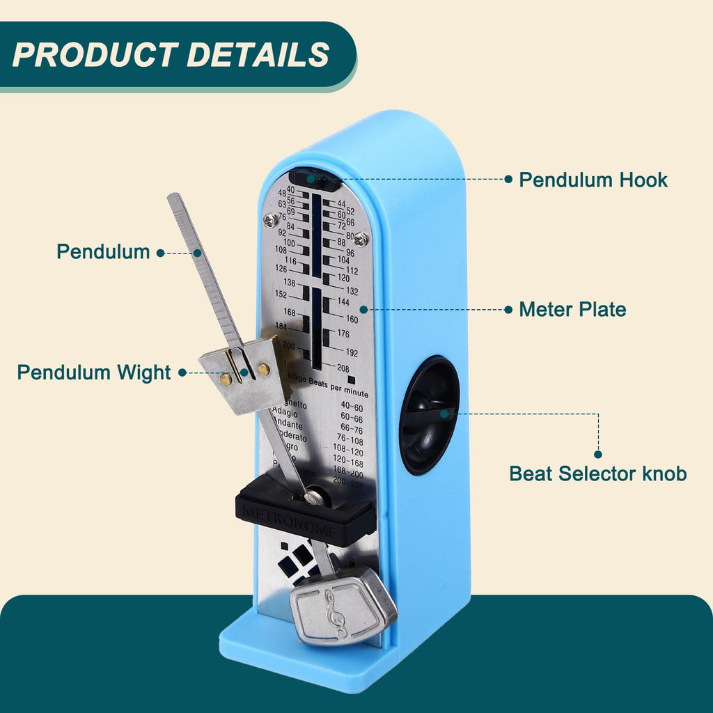MECCANIXITY Mini Mechanical Metronome,High Accuracy Professional Musical Timer Universal Metronome for Piano Guitar Violin Ukulele Player,Sky Blue