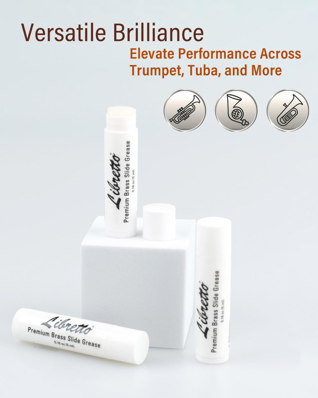 Libretto Premium Brass Slide Grease Stick, 0.16 oz (5 ml), Odorless & Pure, Great Materials from Japan, 100% Special-blended Formula, Thick & Sticky, Best to Extend Life of Trumpet, French Horn & Tuba