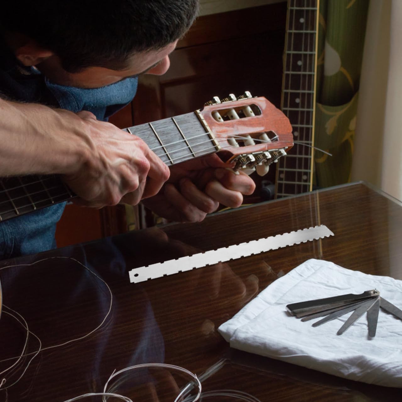 Guitar String Action Gauge Ruler Steel String Action Gauge Luthier Tools Set for Electric Guitar Neck Height Measurement and Bass Setup Repair