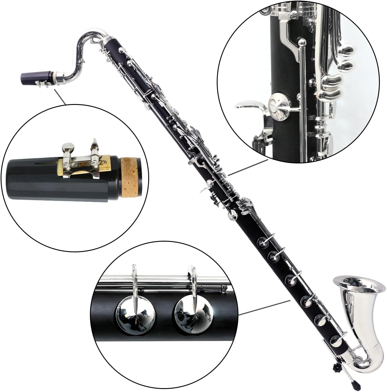 Vetimobato Advance Bass Clarinet Low C Bb Key Clarinet with Case Professional Level Easy blowing Nickel Plated keys (Low C Bb Key)