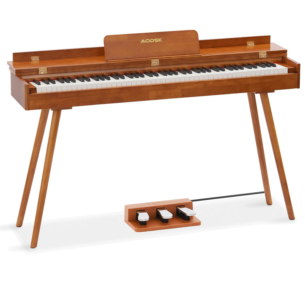 AODSK Digital Piano 88 Key Full Size Weighted Keyboard Overall Solid Wood Frame for Beginners with Sheet Music Stand Triple Pedal Power Adapter