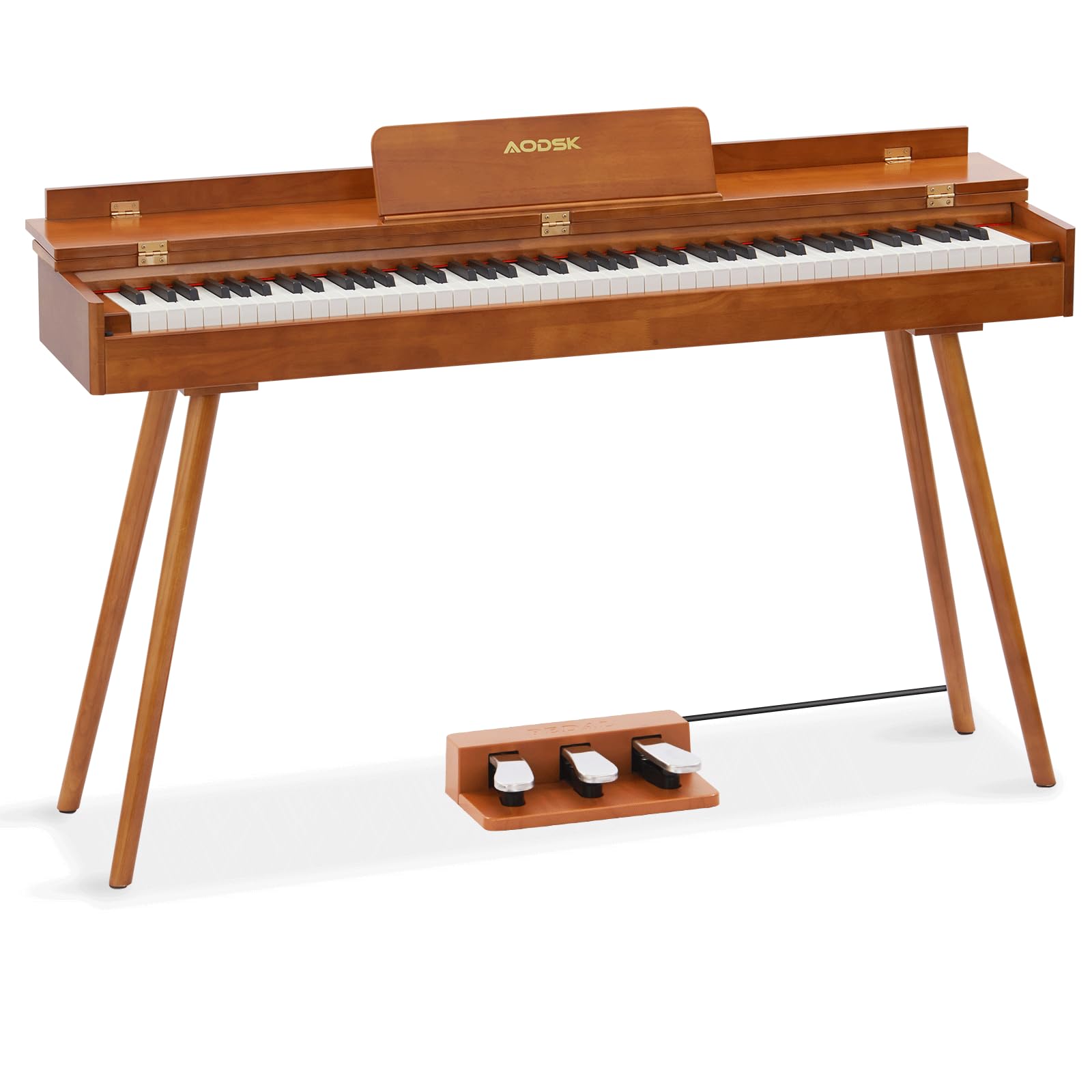 AODSK Digital Piano 88 Key Full Size Weighted Keyboard Overall Solid Wood Frame for Beginners with Sheet Music Stand Triple Pedal Power Adapter