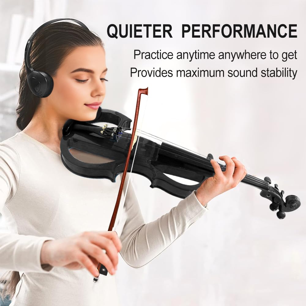 Vetimobato 16 Inch Silent Electric Viola Set- Solidwood Body with Ebony Fittings Metallic Coating Full Viola Set for Beginner Practice Professional Performance and Studio Recording (Blue, 4 String)