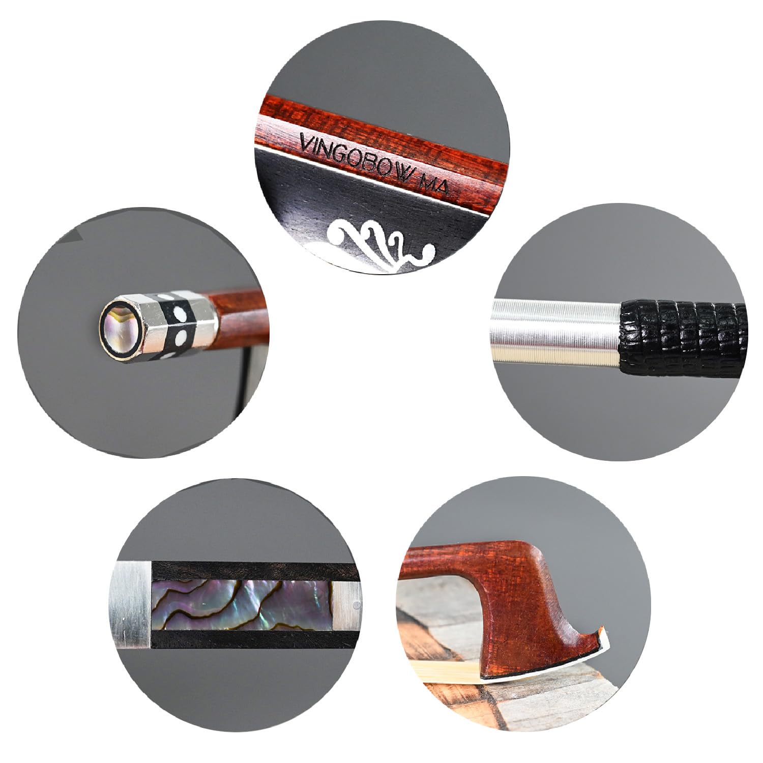 Carbon Fiber Core Hybrid Peranmbuco Skin Violin Bow 4/4 Size VINGOBOW 127V Master Level Fleur-de-lys Snakewood Frog 4 4 Full Straight Premium Natural Horse Hair for Porfessional Player …