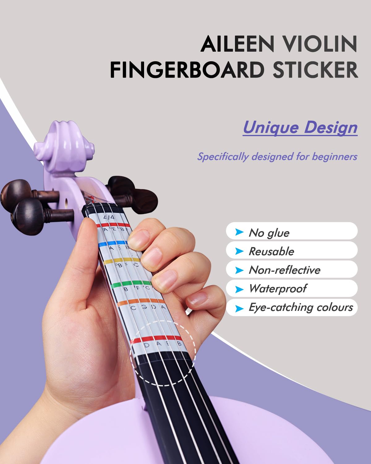 Aileen Violin 4/4 Full Size for Adults Beginners, Black Fiddle Starter Kit for Students Age 12+, including Music Stand, Unique New Fingerboard Sticker, Mute