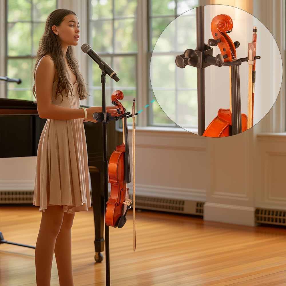 Violin Hanger, Violin & Viola Stand for Microphone or Sheet Music Stand, Violin Holder for Desktop, Viola Hook for Stage Shows or Practices at Home