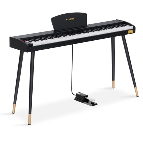 AODSK Digital Piano 88 Key Full Size Weighted Keyboard Overall Solid Wood Frame for Beginners with Sheet Music Stand Triple Pedal Power Adapter