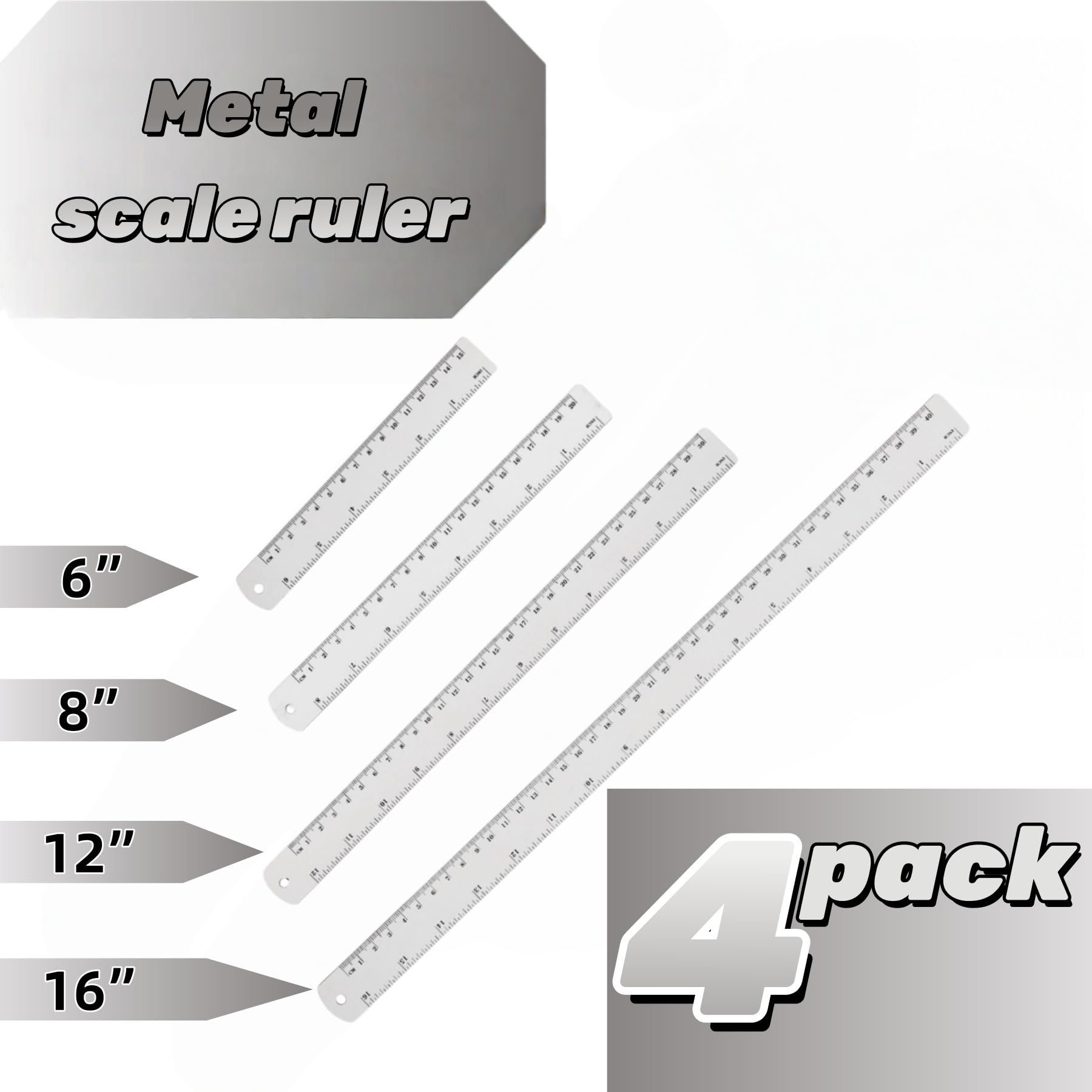 Lakei Stainless Steel Ruler 2-Pack, 6", 12", (15cm,30cm) Dual Scale Ruler | Stainless Steel Ruler Set, Metric Precision Measuring Drawing Ruler, for Drawing, Home, Office and Engineering Use