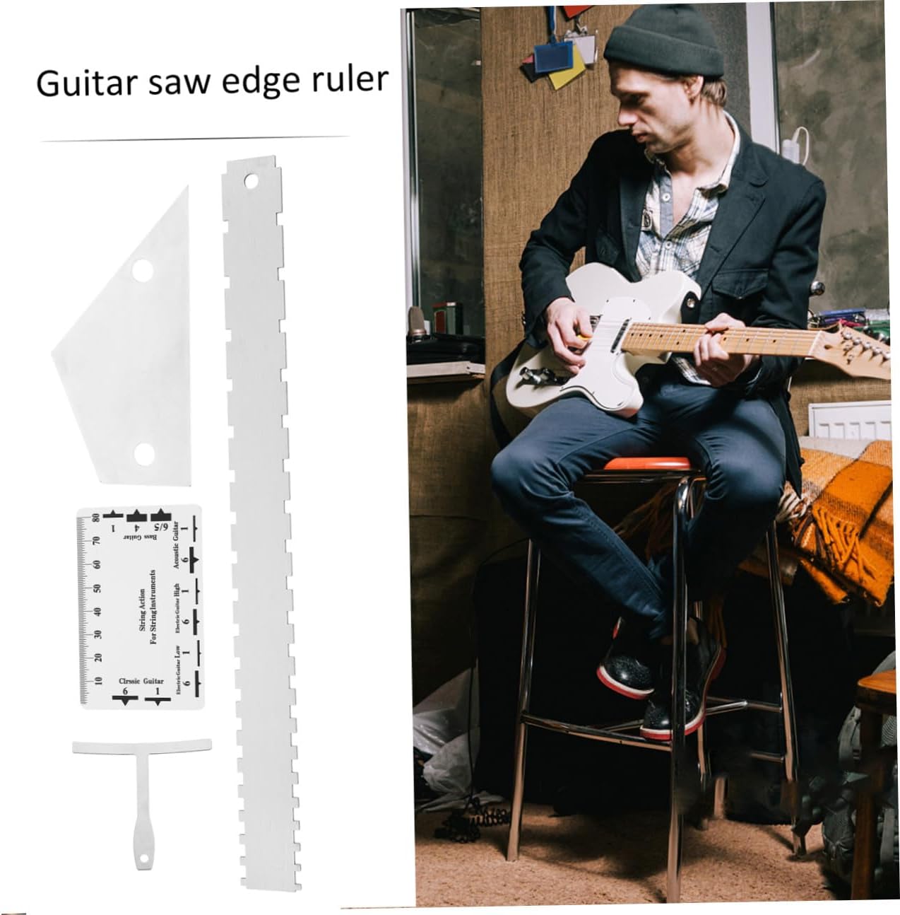 12pcs Guitar Luthier Tool Kit Complete Set Radius Gauge String Action Ruler Straight Edges Fret Rocker for Guitar Repair