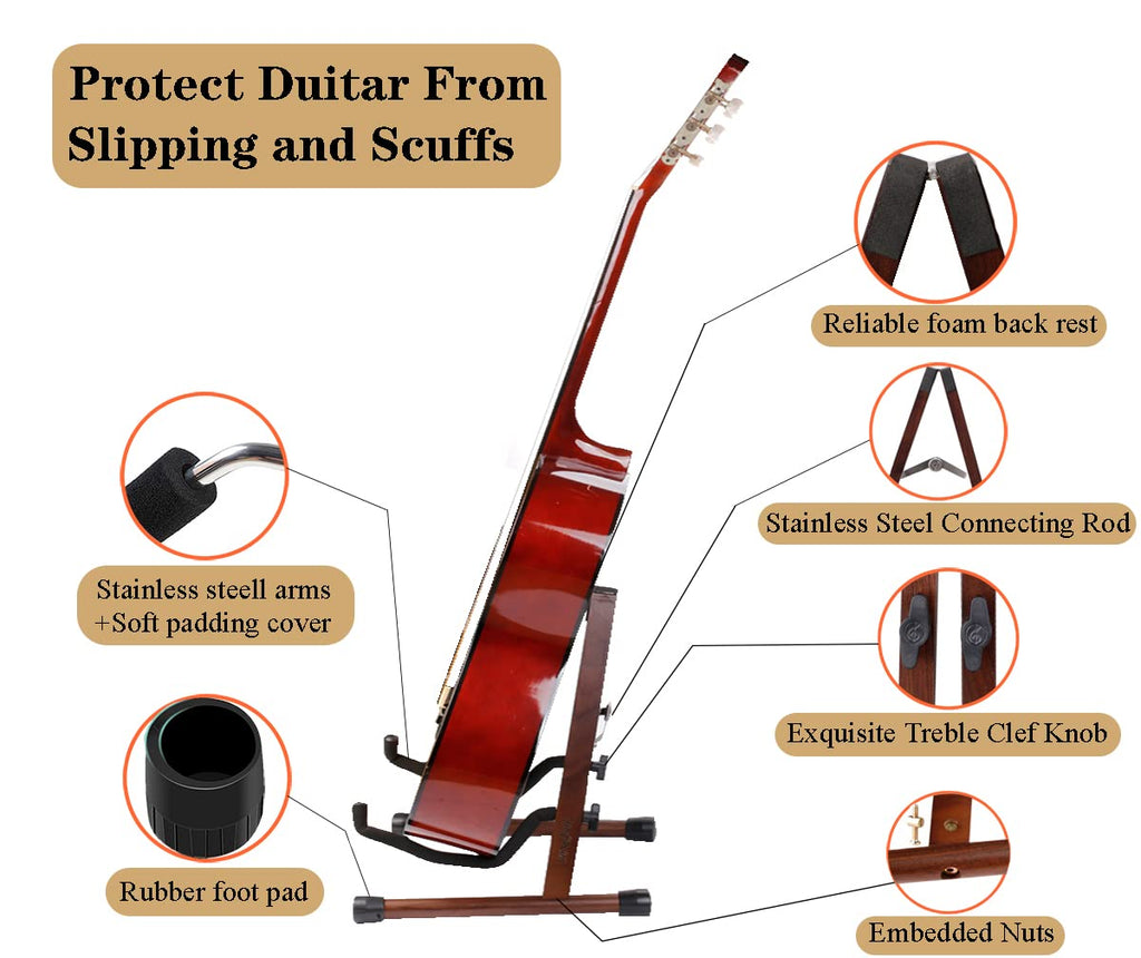 KingPoint Guitar Stand, Guitar Floor Stand, Acoustic Electric Wooden A Frame Folding Guitar Holder Adjustable for Bass, Cello, Mandolin, Banjo, Ukulele (Acacia)