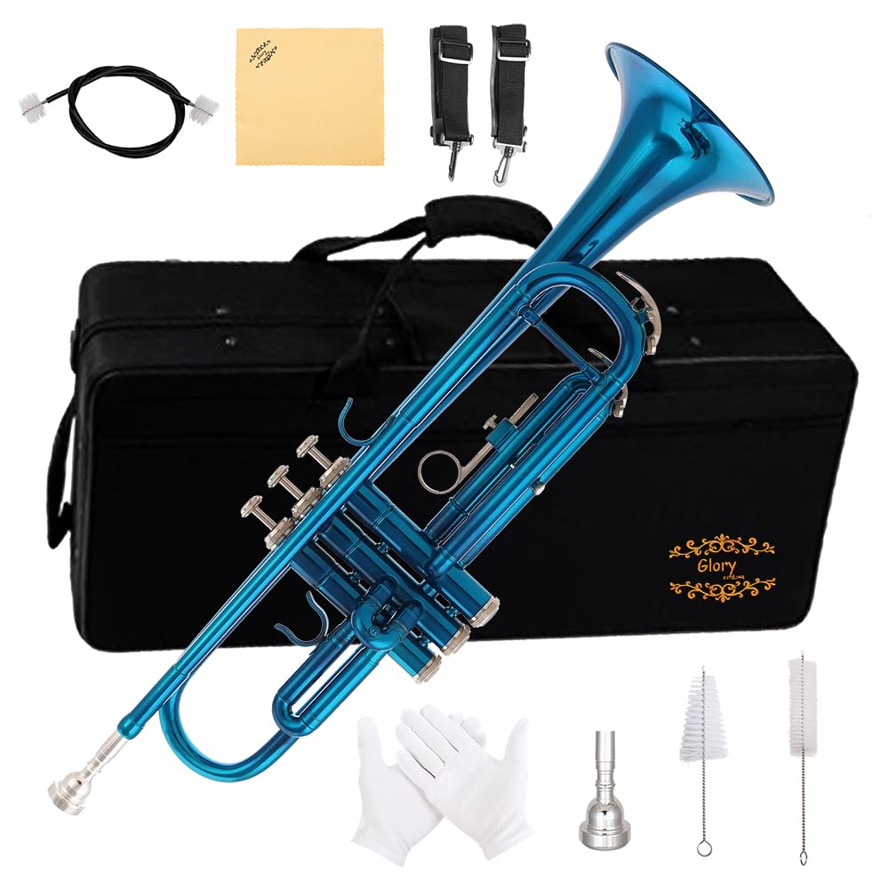 Glory Bb Trumpet - Trumpets for Beginner or Advanced Student with Case, pair of gloves-Gold