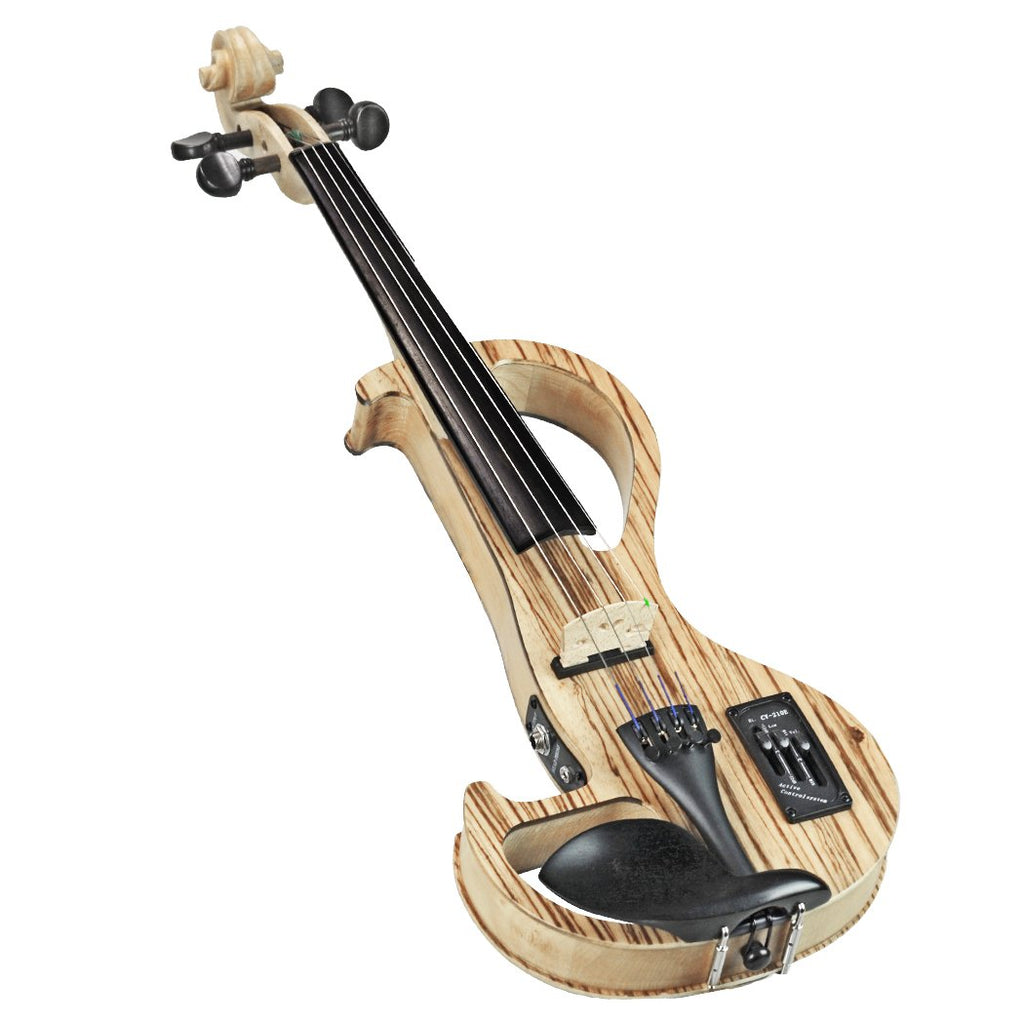 Electric Violin Bunnel Edge Outfit 4/4 Full Size (Light Zebrano) — With Carrying Case and Accessories - Mini Amp - Headphone Jack - Piezo Ceramic Pick-up - from Kennedy Violins