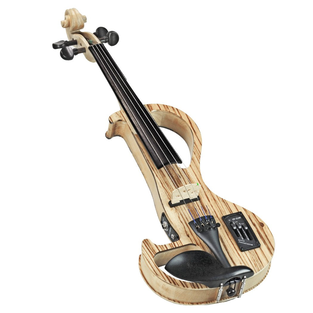 Electric Violin Bunnel Edge Outfit 4/4 Full Size (Light Zebrano) — With Carrying Case and Accessories - Mini Amp - Headphone Jack - Piezo Ceramic Pick-up - from Kennedy Violins