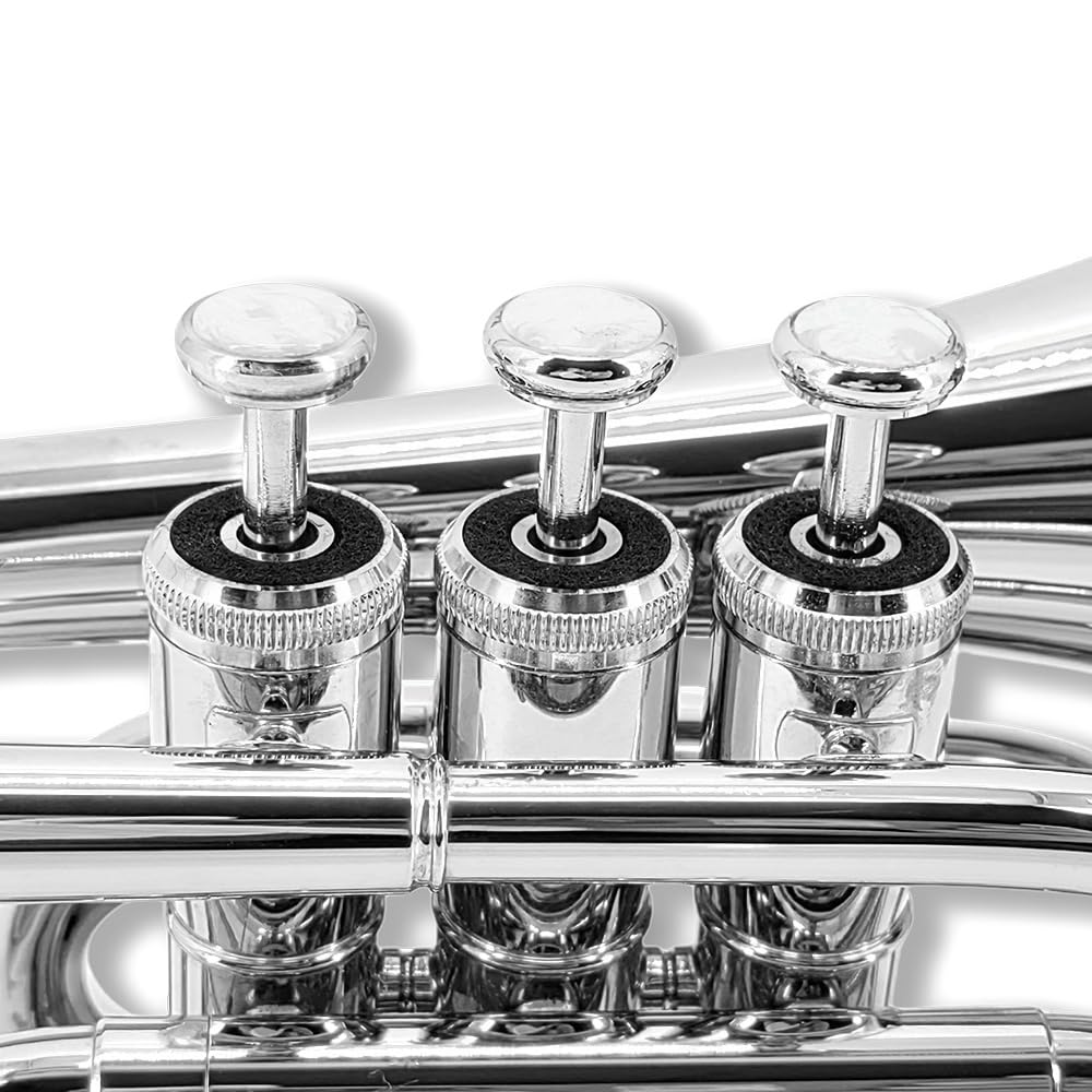 Pocket Trumpet Bb Flat Brass Trumpet for Beginner Student with 7C Mouthpiece Carrying Hard Case Cleaning Cloth Gloves