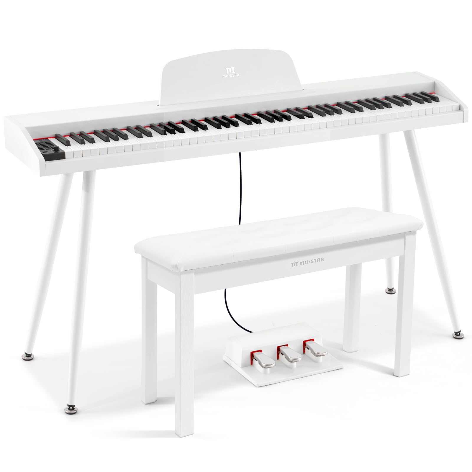 MUSTAR 88 Key Piano Keyboard with Piano Bench, Digital Piano 88 Semi Weighted Keys, Portable Electric Piano with Storage Stool, 3 Pedals, Built-In Speakers, USB/MIDI, Black